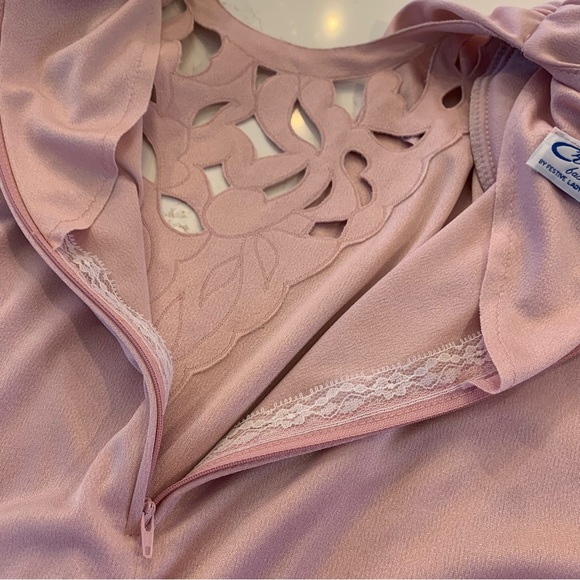 Vintage 60’s Ruched Sleeve Lilac/Pink Blouson Filigree Dress Woman’s Size Large. - Picture 12 of 15